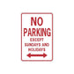 No parking road sign decal, red border, NO PARKING text and arrows
