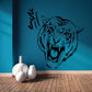 Roaring tiger head decal with bold blue graphic and stylized lines