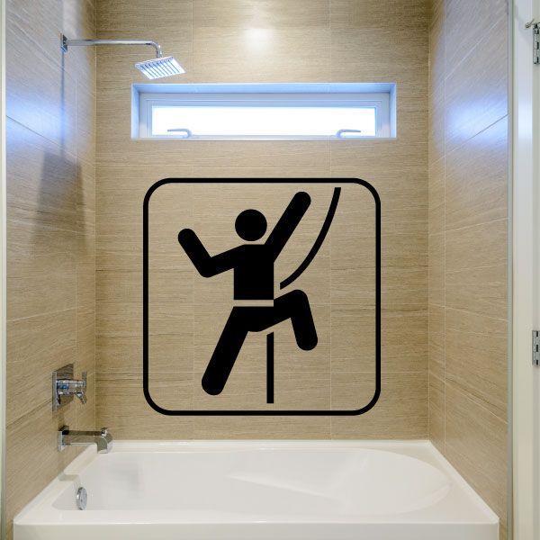 Rock climbing sign decal with black square and climbing figure graphic