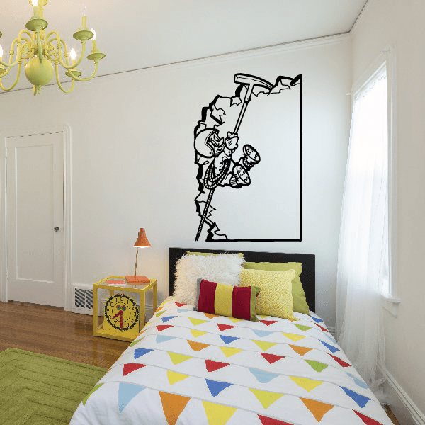 Rock climbing wall vinyl decal, black climber silhouette wall sticker