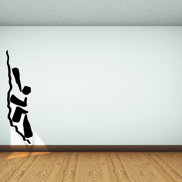 Rock climbing wall vinyl decal, black climber silhouette on wall