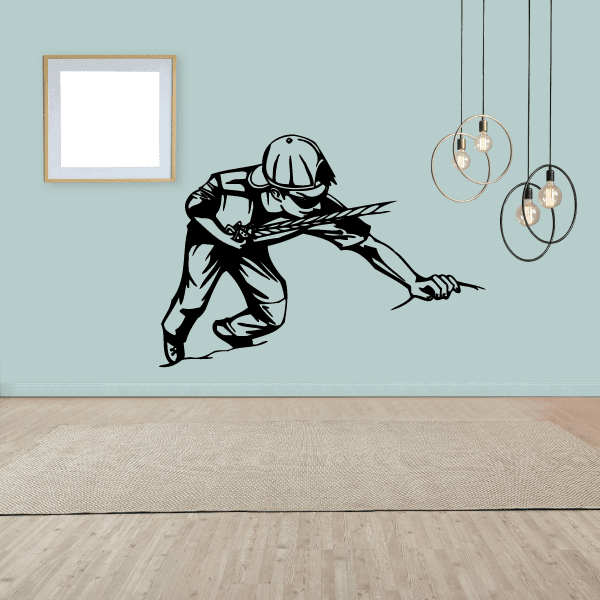 Rock climbing wall vinyl decal, black climber figure holding rope