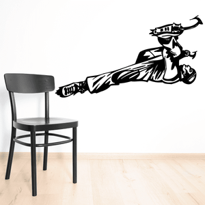 Rock climbing wall decal vinyl sticker with black climber holding rope and spikes
