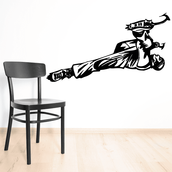 Rock climbing wall decal vinyl sticker with black climber holding rope and spikes