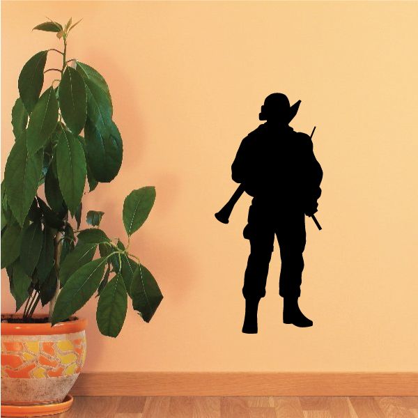 Standing soldier silhouette wall decal with boots and rifle