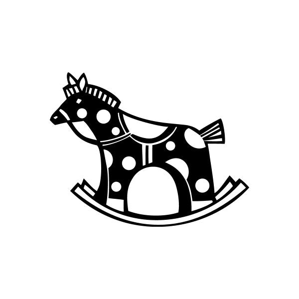 Black rocking horse vinyl decal sticker with white polka dots
