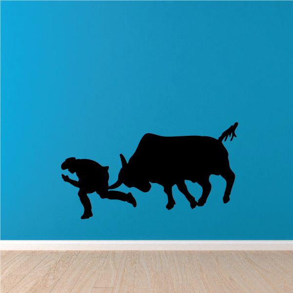 Rodeo bull riding wall decal, black bull and rider silhouette on vinyl