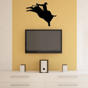 Bull riding wall decal with black rider and bull silhouette