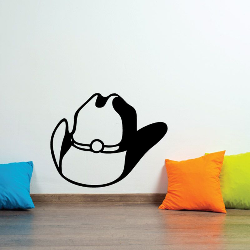Cowboy hat wall decal in black and white with rope belt