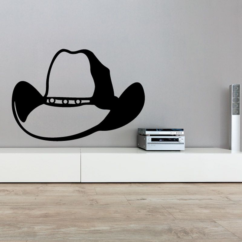 Cowboy hat wall decal vinyl sticker, black outline with brim and crown