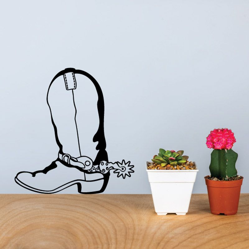 Black cowboy boot wall decal with star details