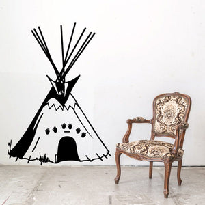 Rodeo Stuff wall decal: black teepee with handprints and smoke lines