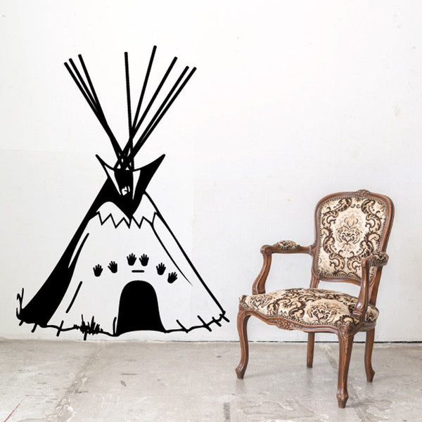 Rodeo Stuff wall decal: black teepee with handprints and smoke lines