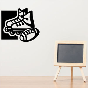 Black roller blades vinyl wall decal, outlined skates with wheels and laces