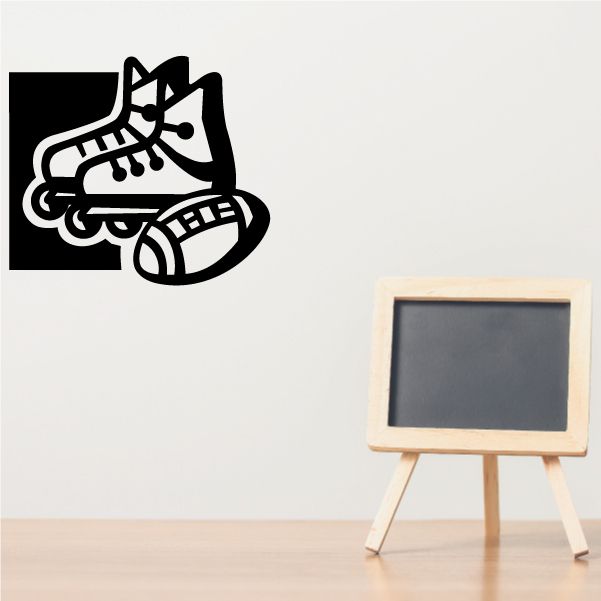 Black roller blades vinyl wall decal, outlined skates with wheels and laces