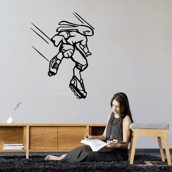Rollerblading bunny decal, black line art skating figure