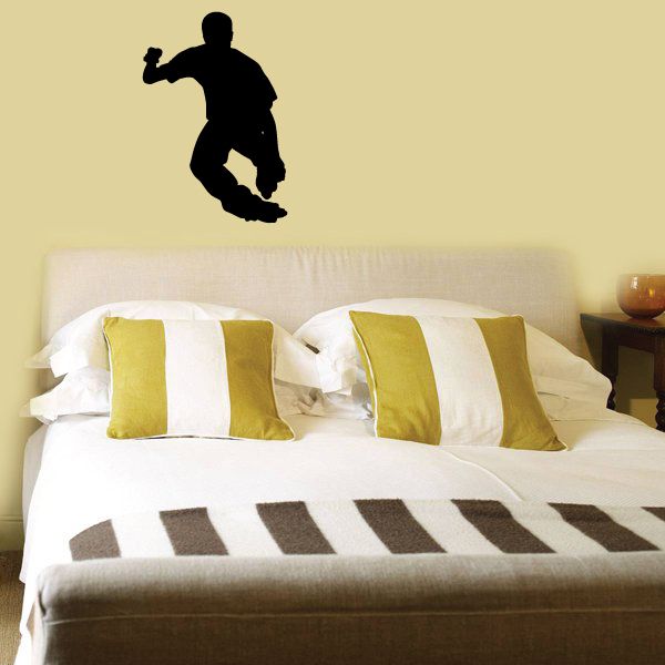 Rollerblading grind wall decal with black silhouette of a skating figure