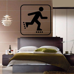 Rollerblading sign decal, black square with skating figure icon
