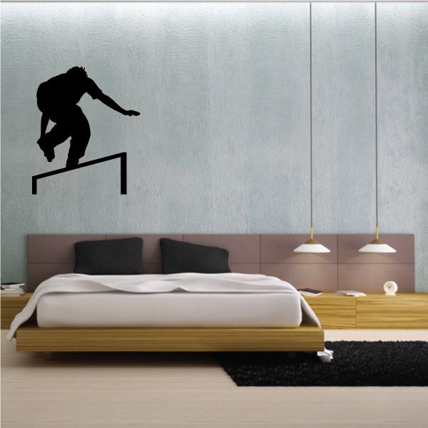 Black rollerblading wall decal silhouette, rider on skateboard-style platform