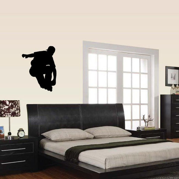 Rollerblading wall decal vinyl sticker, black rollerblader silhouette