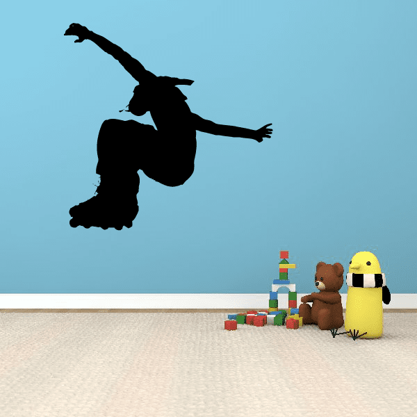 Black rollerblading silhouette wall decal, vinyl sticker