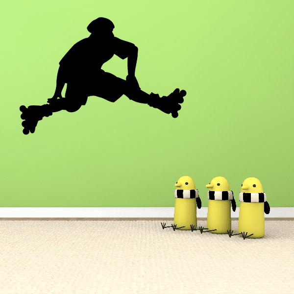 Black rollerblading wall decal silhouette with roller skates