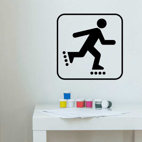Rollerblading wall decal with black skater icon inside rounded square