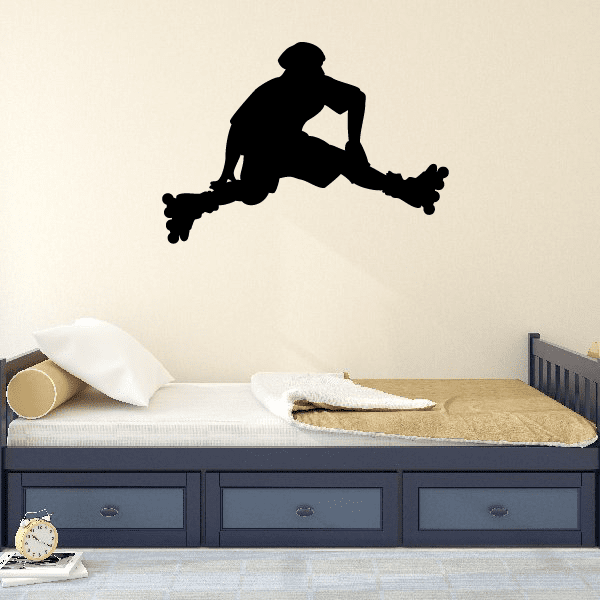 Rollerblading wall vinyl decal with black skater silhouette in motion.