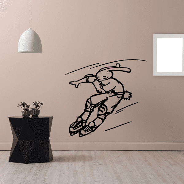Rollerblading wall decal: black vinyl cartoon skater with inline skates.