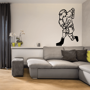Black rollerblading wall decal of a skater figure with blades