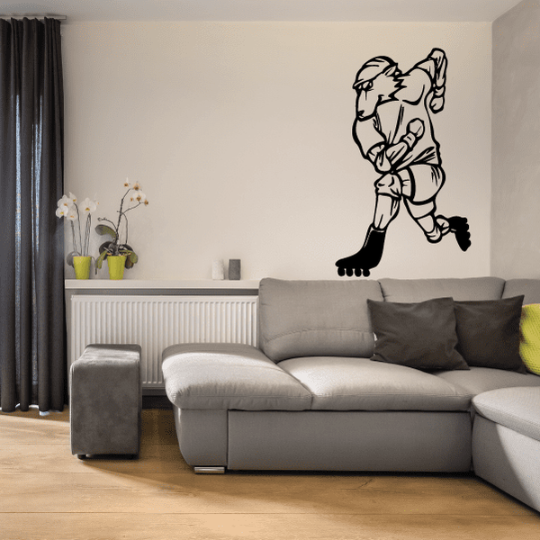 Black rollerblading wall decal of a skater figure with blades
