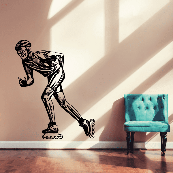 Rollerblading wall decal vinyl sticker with black skater figure on skateboard skates