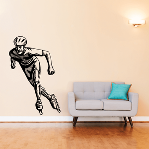 Rollerblading wall decal with black skater silhouette on wall
