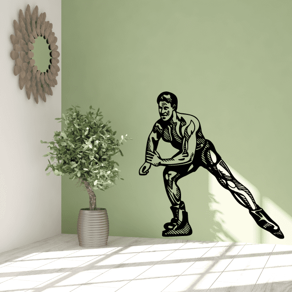 Rollerblading vinyl wall decal of a black rollerblader figure in motion.