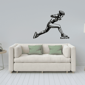 Rollerblading wall decal, black roller skater silhouette
