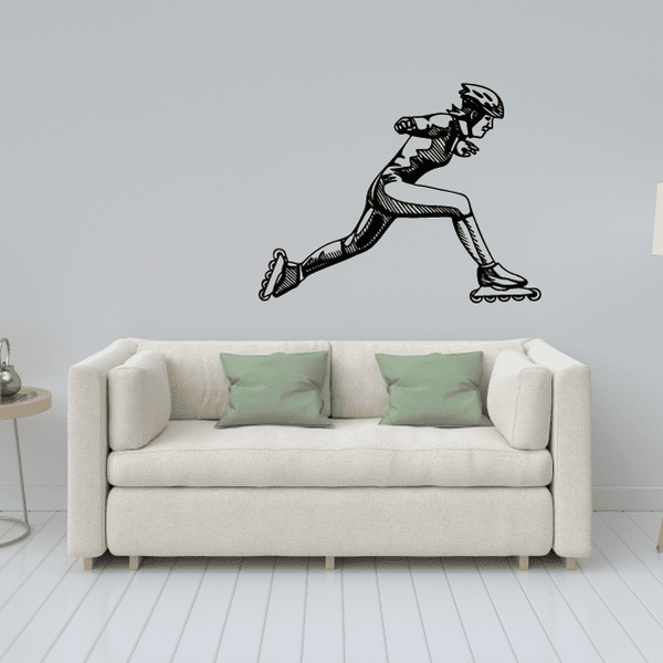 Rollerblading wall decal, black roller skater silhouette