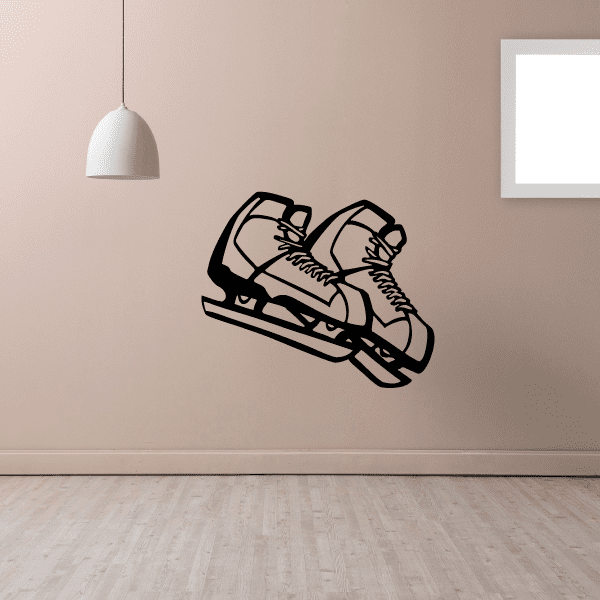 Rollerblading wall decal showing black inline skates with laces and wheels