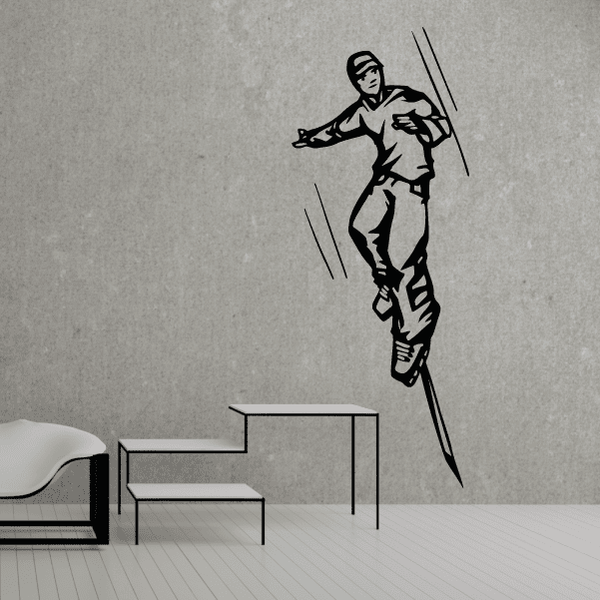 Black rollerblading wall decal sticker of a skater with motion lines.