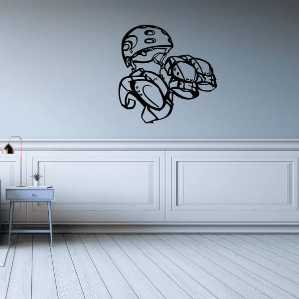 Rollerblading astronaut vinyl wall decal, black outline with wheels and helmet