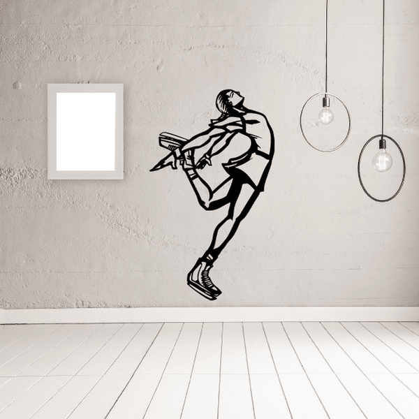 Rollerblading wall decal featuring a black outline rollerblader figure