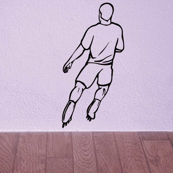 Rollerblading wall decal of helmeted skater in black outline