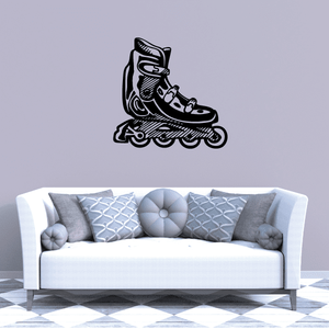 Black rollerblading skate wall vinyl decal with skates and motion lines