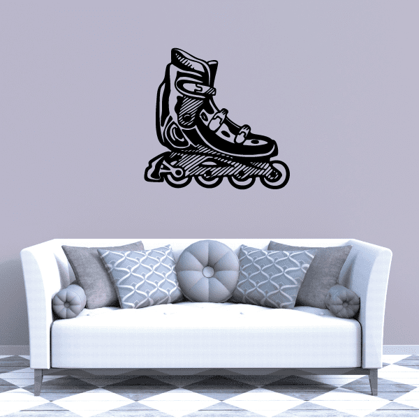 Black rollerblading skate wall vinyl decal with skates and motion lines