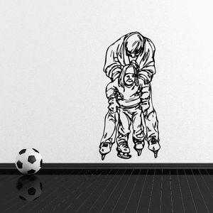 Black rollerblading child wall vinyl decal with helmet
