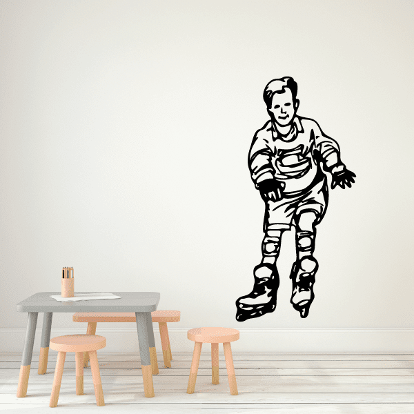 Rollerblading wall decal of a black-outlined skater with arms out