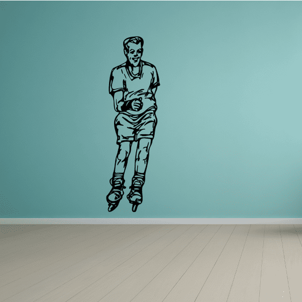 Rollerblading wall decal of a black outline skater