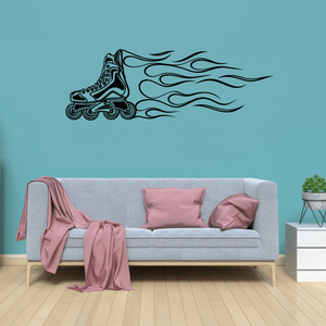 Rollerblading wall decal featuring roller skates with flame-style motion lines