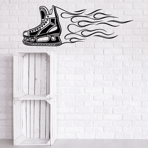 Black roller skate wall decal with flame-like flame strokes