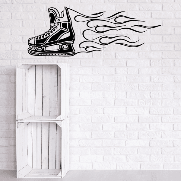 Black roller skate wall decal with flame-like flame strokes