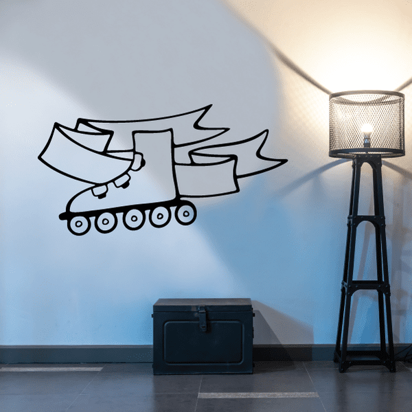 Rollerblading wall vinyl decal, black line-art inline skates design